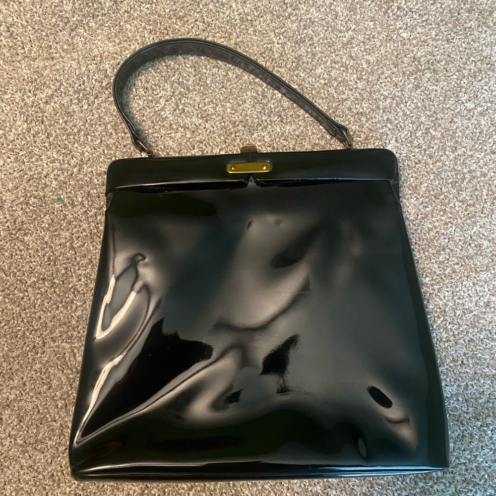 Vintage Paristyle Black Patent Top-Handle Women's Bag